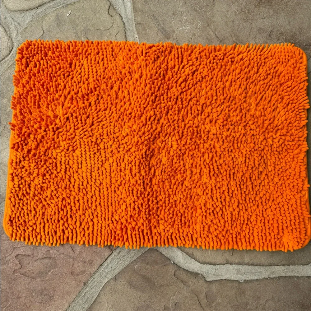 Vibrant, Orange, Shaggy, Bath Mat, Bundle of 2